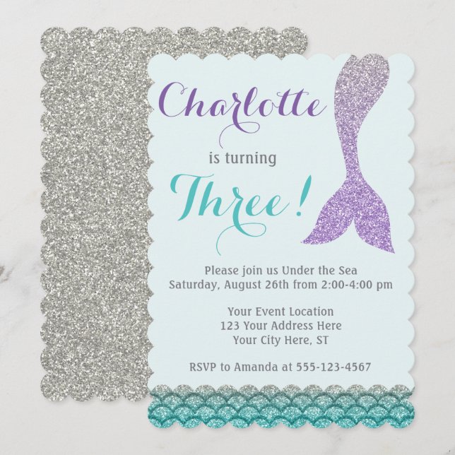 Mermaid Birthday Einladung ・ Unter dem Thema Meer (Vorne/Hinten)