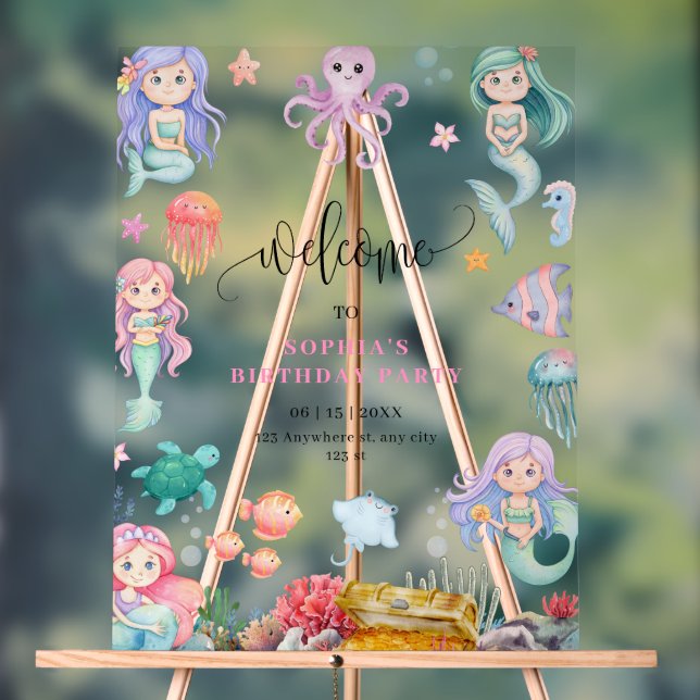 Mermaid Birthday Einladung, unter der Meerjungfrau Acrylschild (Neutral)