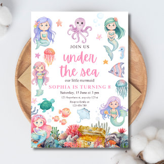 Mermaid Birthday Einladung, unter der Meerjungfrau Einladung