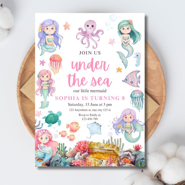 Mermaid Birthday Einladung, unter der Meerjungfrau Einladung (Von Creator hochgeladen)