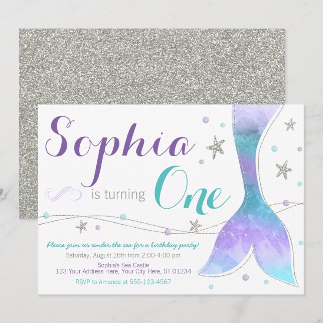 Mermaid Birthday Einladung | Unterseegebiet (Vorne/Hinten)