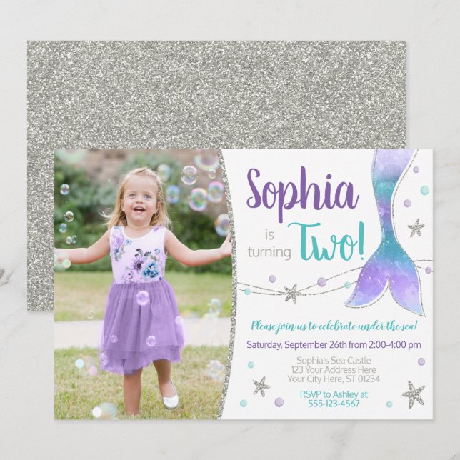 Mermaid Birthday Einladung | Unterseegebiet (Vorne/Hinten)