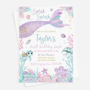 Mermaid Birthday Einladung Vorlage. bearbeitbar un
