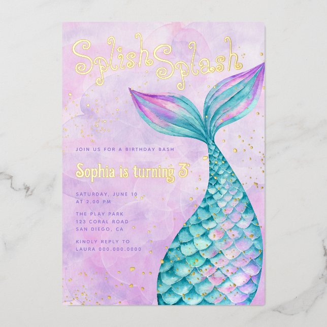 Mermaid Birthday Folieneinladung (Vorderseite)