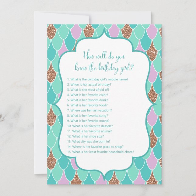 Mermaid Birthday Girl Game 5x7" Taille Invitation (Devant)