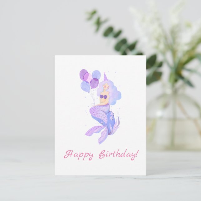 Mermaid Birthday Greeting Postkarte (Stehend Vorderseite)