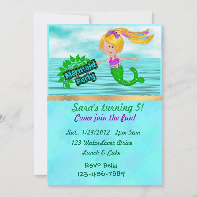 Mermaid Birthday Invest Einladung (Vorderseite)