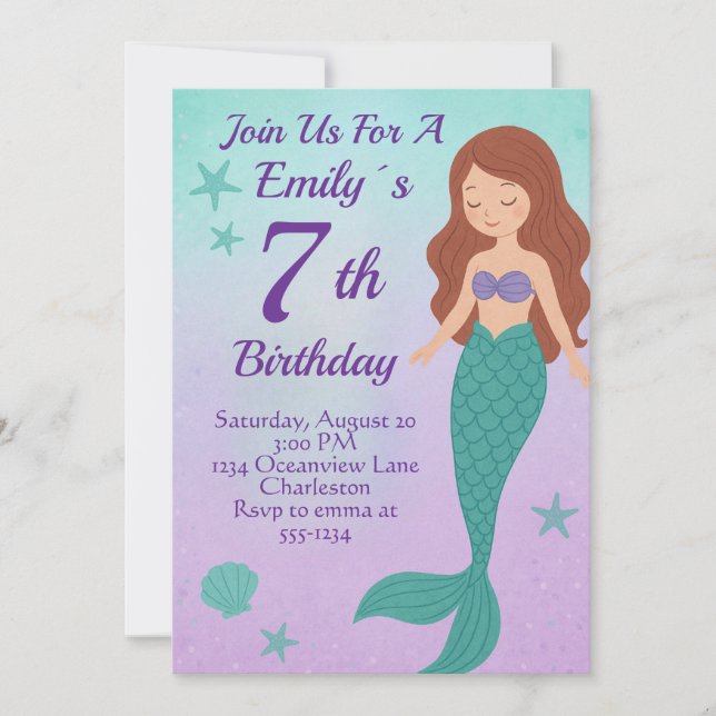 Mermaid Birthday Invitation Einladung (Vorderseite)