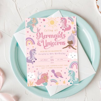 Mermaid Birthday Invitation Four - Cute Pink Einladung