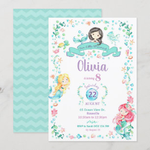 Mermaid Birthday Invitation Girls Pool Party Einladung