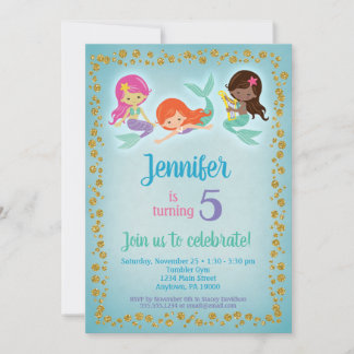 Mermaid Birthday Invitation - Mädchen ethnisch Einladung