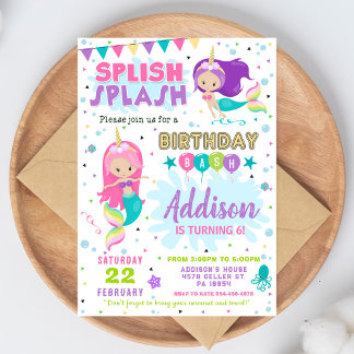 Mermaid Birthday Invitation Splish Splash Invite Einladung