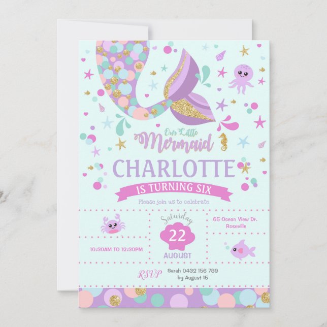 Mermaid Birthday Invitations Mermaid Party Einladung (Vorderseite)