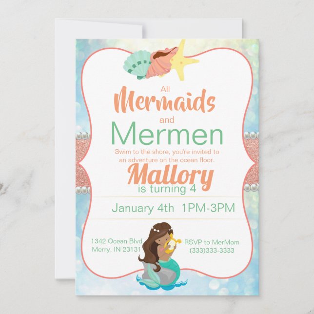 Mermaid Birthday Invite Einladung (Vorderseite)