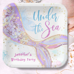 Mermaid Birthday Lila unter den Tellern des Meeres Pappteller
