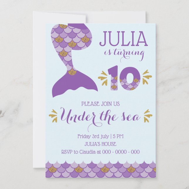 Mermaid Birthday Mermaid Nummer 10 Einladung (Vorderseite)
