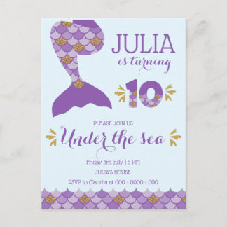 Mermaid Birthday Mermaid Nummer 10 Einladungspostkarte