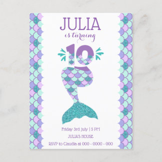 Mermaid Birthday Mermaid Nummer 10 Einladungspostkarte