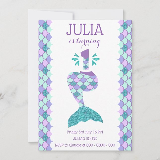 Mermaid Birthday Mermaid Nummer 1 Einladung (Vorderseite)