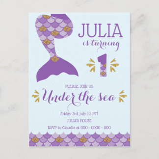 Mermaid Birthday Mermaid Nummer 1 Einladungspostkarte