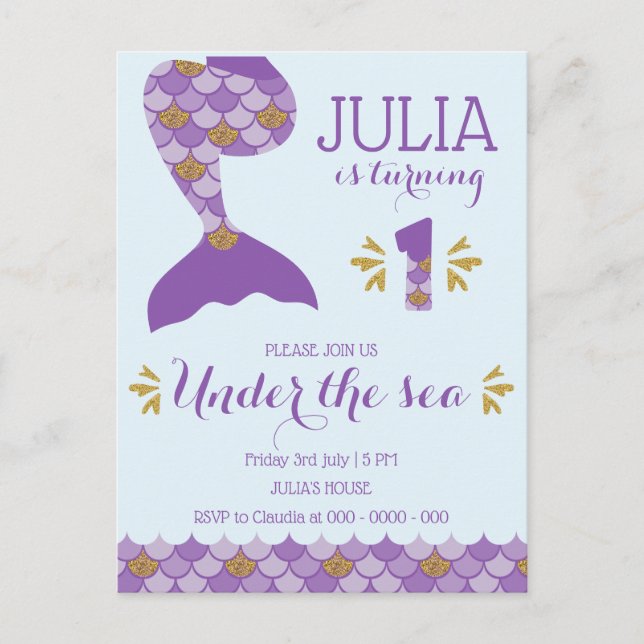 Mermaid Birthday Mermaid Nummer 1 Einladungspostkarte (Vorderseite)