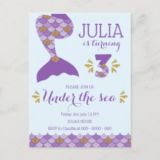 Mermaid Birthday Mermaid Nummer 3 Einladungspostkarte