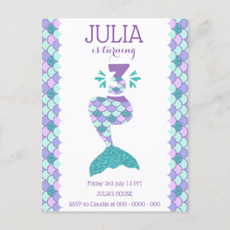 Mermaid Birthday Mermaid Nummer 3 Einladungspostkarte