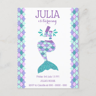 Mermaid Birthday Mermaid Nummer 4 Einladungspostkarte
