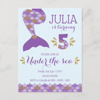 Mermaid Birthday Mermaid Nummer 5 Einladungspostkarte