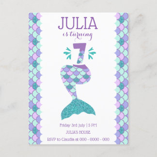Mermaid Birthday Mermaid Nummer 7 Einladungspostkarte