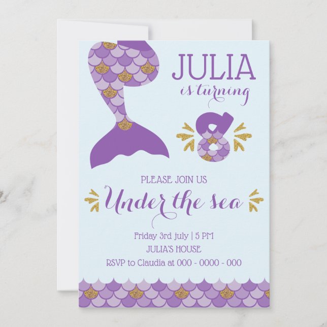Mermaid Birthday Mermaid Nummer 8 Einladung (Vorderseite)
