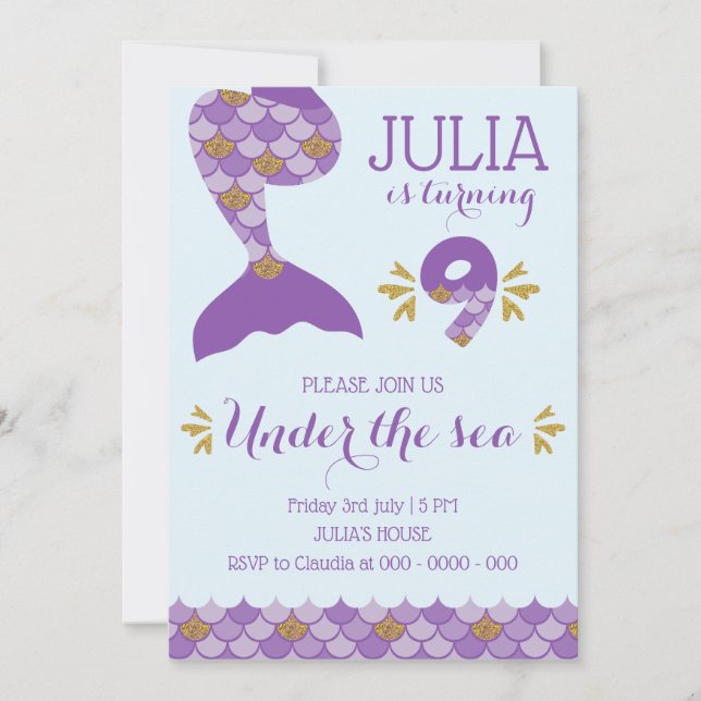 Mermaid Birthday Mermaid Nummer 9 Einladung (Vorderseite)