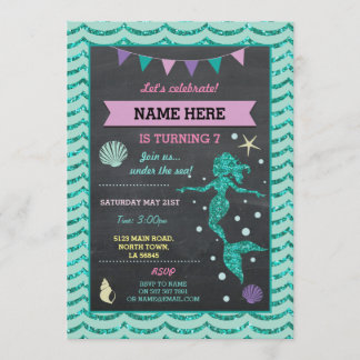 Mermaid Birthday Party Aquamarines Button Glitzer Einladung