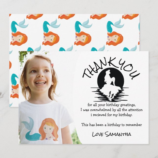 Mermaid Birthday Party Danke Einladung (Vorne/Hinten)