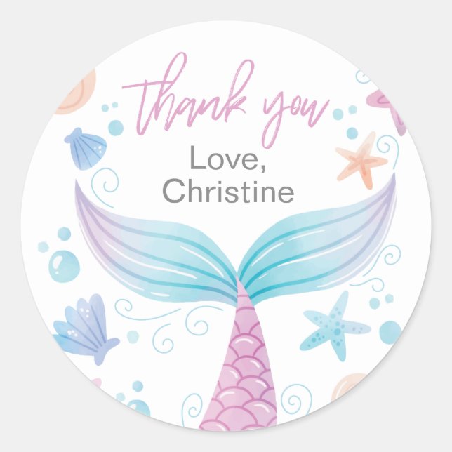 Mermaid Birthday Party Danke für Stickers (Vorderseite)