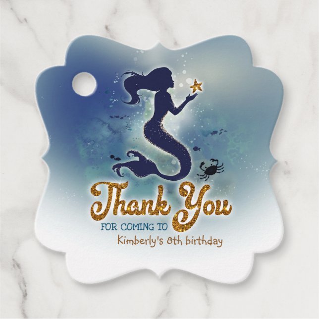Mermaid Birthday Party Danke Geschenkanhänger (Vorderseite)