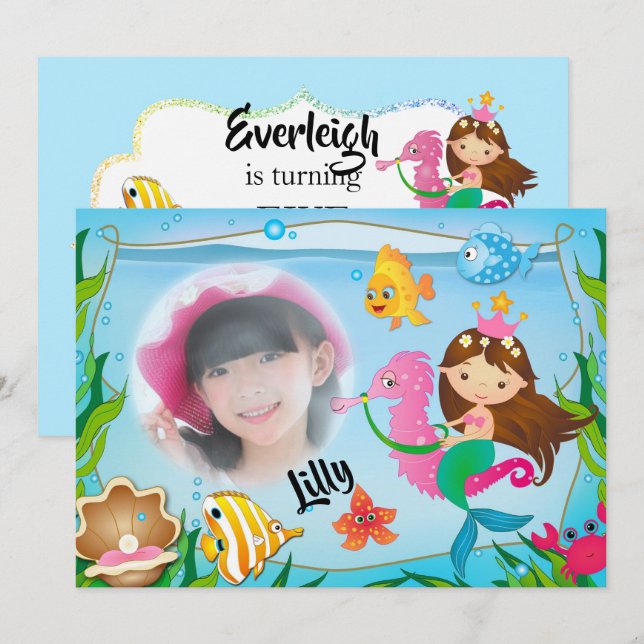 Mermaid Birthday Party Einladung (Vorne/Hinten)