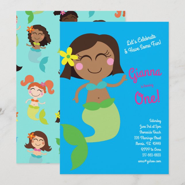 Mermaid Birthday Party Einladung (Vorne/Hinten)