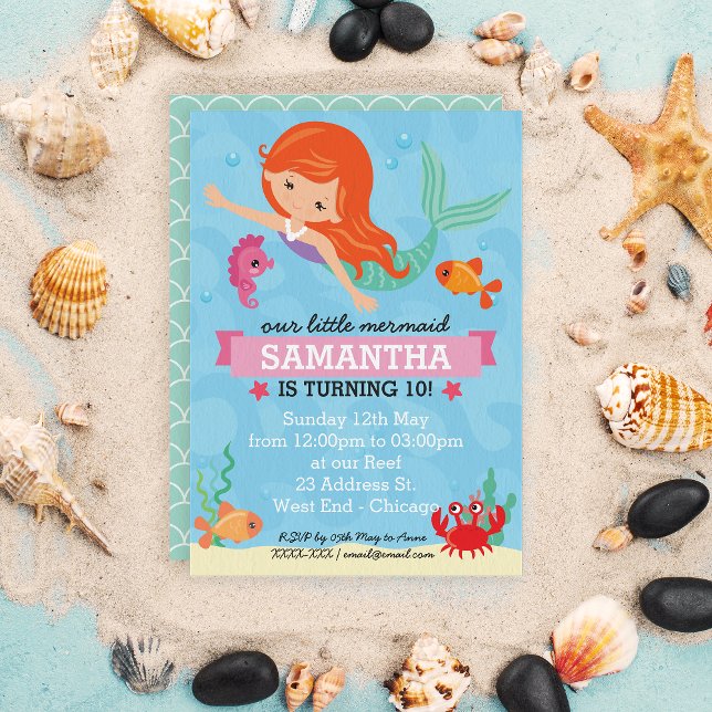 Mermaid Birthday Party Einladung (Your little sea princess can celebrate her big day with our super cute mermaid birthday invitation.)