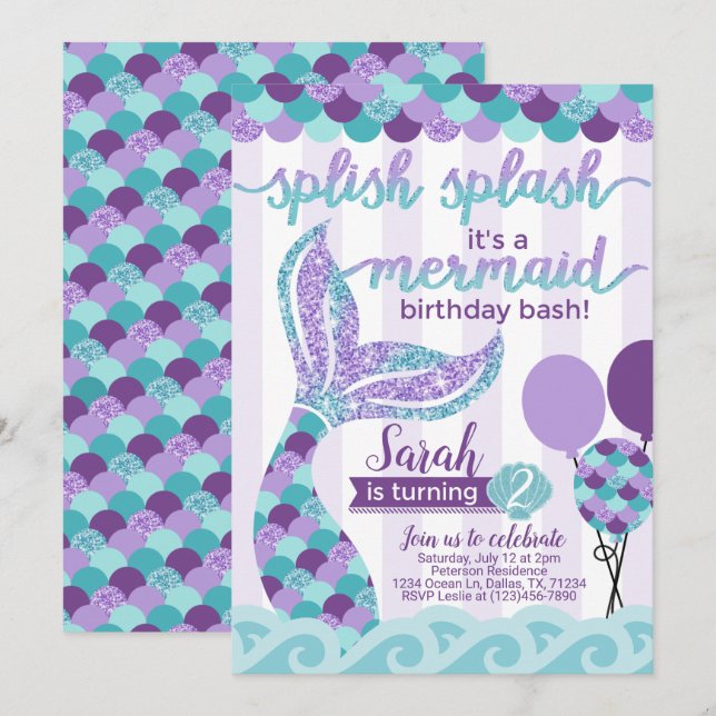 Mermaid Birthday Party Einladung (Vorne/Hinten)