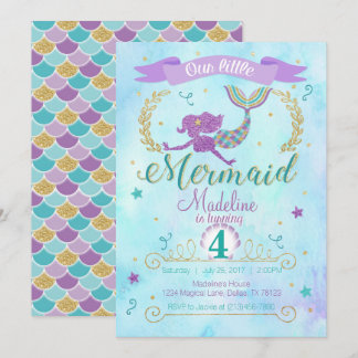 Mermaid Birthday Party Einladung Lila Aquamarines 