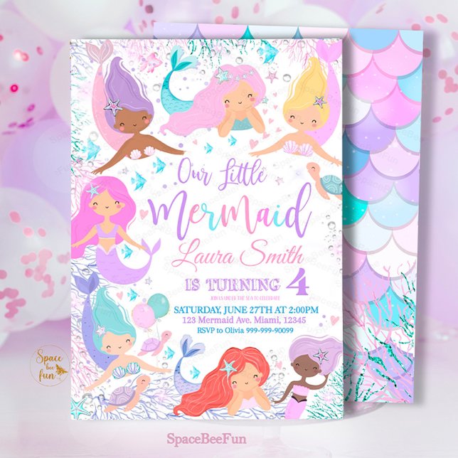 Mermaid Birthday Party Einladung nach (Mermaid,Birthday Party,Invitation mermaid,Sea Mermaid,Party invite,Under The Sea,Pool Magical party,)