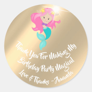 Mermaid Birthday Party für Pink Spark Gold Runder Aufkleber