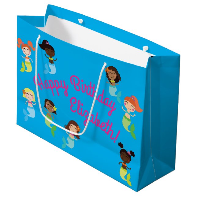 Mermaid Birthday Party Große Geschenktüte (Vorderseite Schrägansicht)