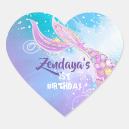 Mermaid Birthday Party Herz-Aufkleber