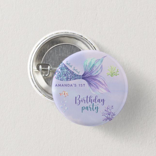 Mermaid Birthday Party im Rahmen der Meerjungfrau Button (Vorne & Hinten)