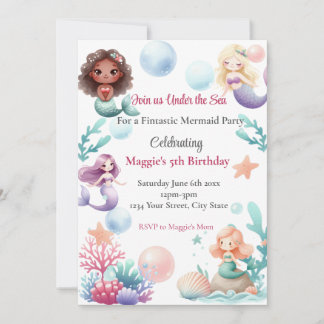 Mermaid Birthday Party Invitation for Girls