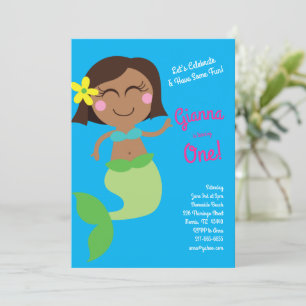 Mermaid Birthday Party Medium Dark Skin Einladung