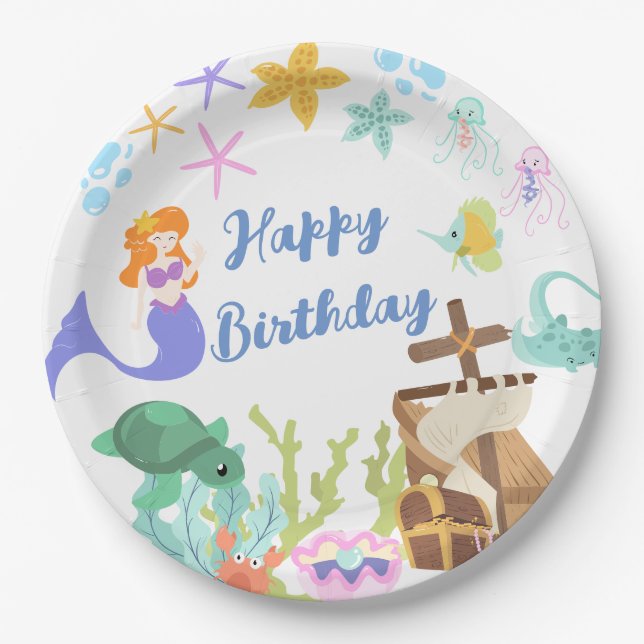 Mermaid Birthday Party Paper Plate Pappteller (Vorderseite)