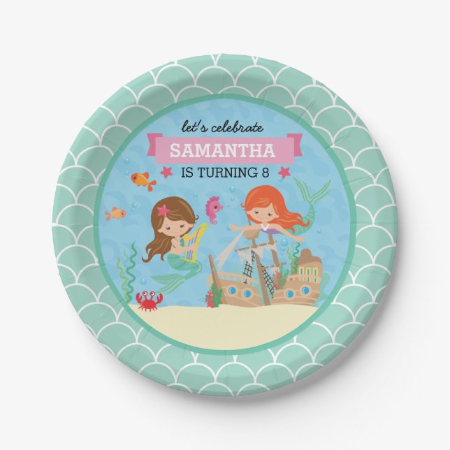 Mermaid Birthday Party Pappteller (Vorderseite)